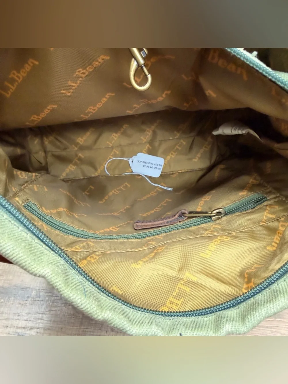 LL Bean Canvas and Leather Crossbody Bag in Sage Green and Brown